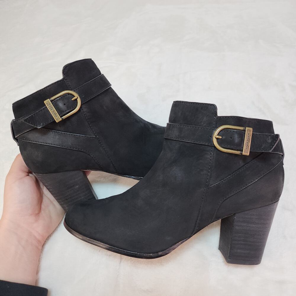 Cole Haan Black Nubuck 8C Wide Ankle Boots Whimsigoth Witchy Quiet Luxury Boho - Picture 9 of 12